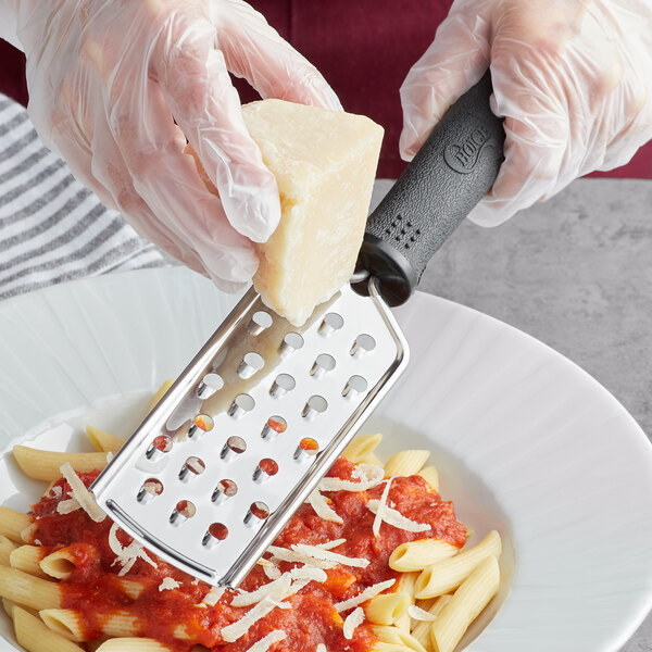 Choice 13 Stainless Steel Coarse Handheld Grater with Non-Slip Black Handle