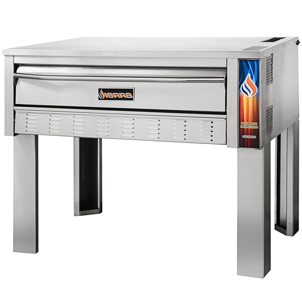 A Sierra Range stainless steel pizza deck oven with legs.
