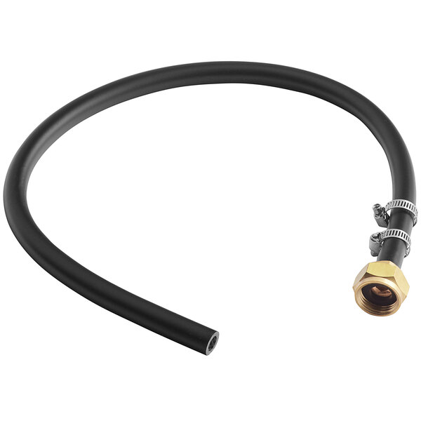 A white Regency stainless steel mop sink cabinet with a black hose with a gold nut.