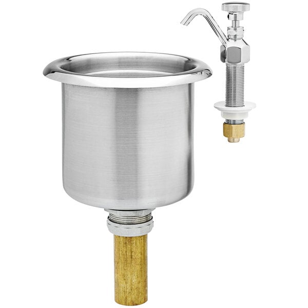 A stainless steel T&S dipper well sink with a faucet.