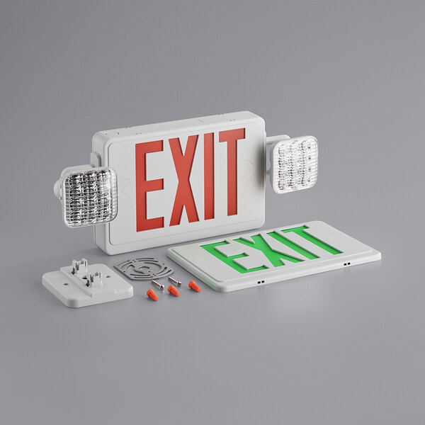 Lavex Red and Green LED Exit Sign / Emergency Light Combo with Adjustable  Arrows and Ni-MH Battery Backup - 3.5 Watt Unit