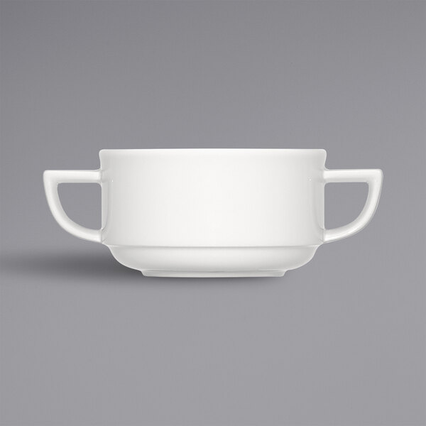 Bauscher by BauscherHepp 712826 Options 9.1 oz. Bright White Porcelain Stackable Soup Cup with Handles - 12/Case
