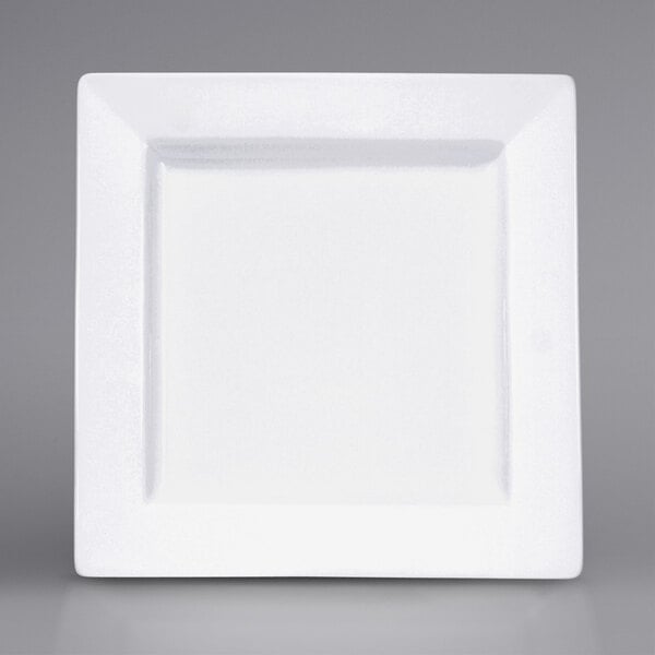 A white square porcelain plate with a square edge.