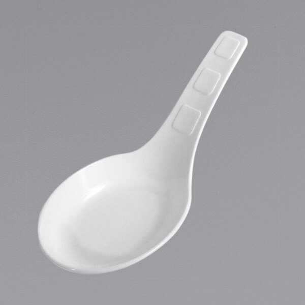 A white Fineline SelfEco Asian soup spoon with a handle.