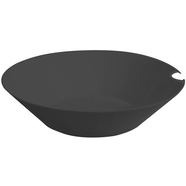 A black bowl with a hole in the middle.