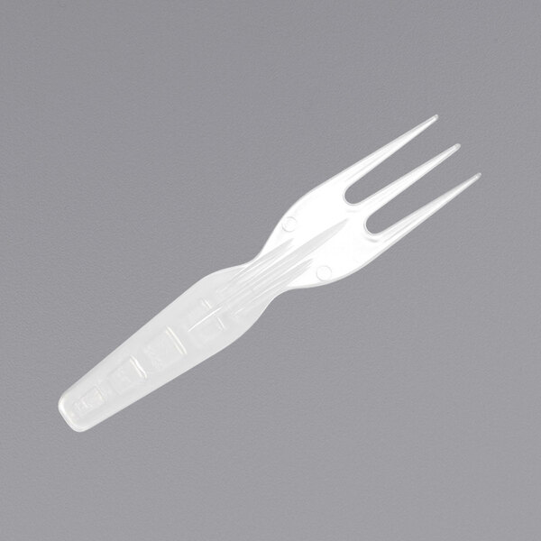 A white Fineline plastic fork with three prongs.