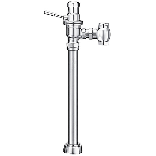 A chrome Sloan DOLPHIN manual flushometer with top spud connection.