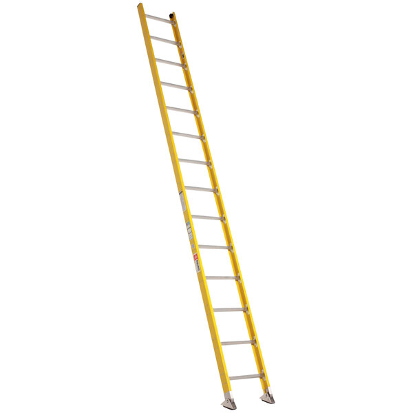 A yellow Bauer Corporation fiberglass ladder.