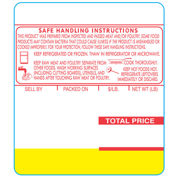 A close-up of a white Ishida Safe Handling label with text and images.