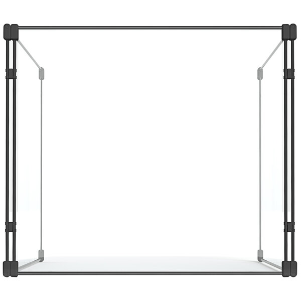 A clear PVC desktop safety cubicle with a black metal frame.