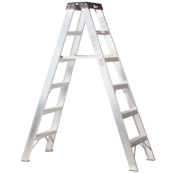 A silver aluminum Bauer 200 Series 2-way step ladder.