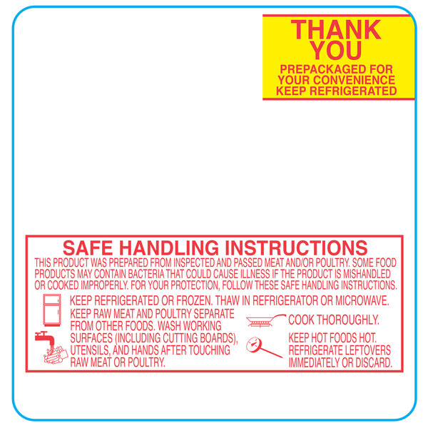 A white Toledo Safe Handling label with text.