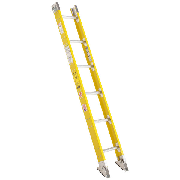 A yellow ladder base section with silver parallel rails.