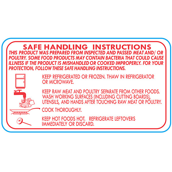 A white and red Point Plus Safe Handling scale label with text and images.