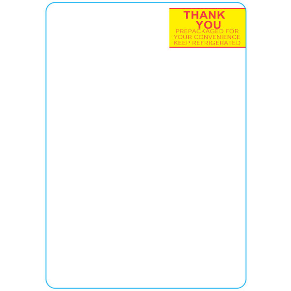 A white rectangular object with a white pre-printed yellow and blue label.