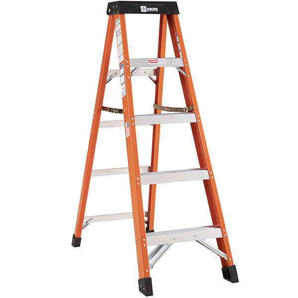 Bauer Corporation 30405 304 Series Type 1A 5' Safety Orange Fiberglass Step Ladder - 300 lb. Capacity