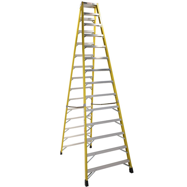 Bauer Corporation 35214 352 Series Type 1A 14' Safety Yellow Fiberglass Two-Way Step Ladder - 300 lb. Capacity