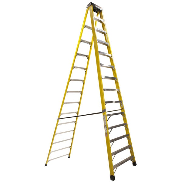 Bauer Corporation 35014 350 Series Type 1A 14' Safety Yellow Fiberglass Step Ladder - 300 lb. Capacity