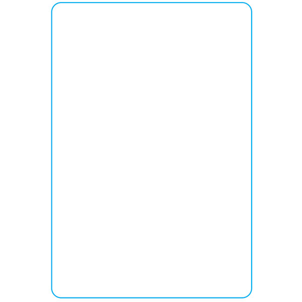 A white rectangular label roll with blue borders and lines.