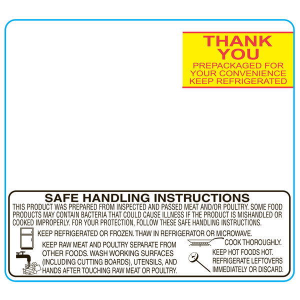 A white and black Safe Handling label roll for scales with the words "Safe Handling" in black.