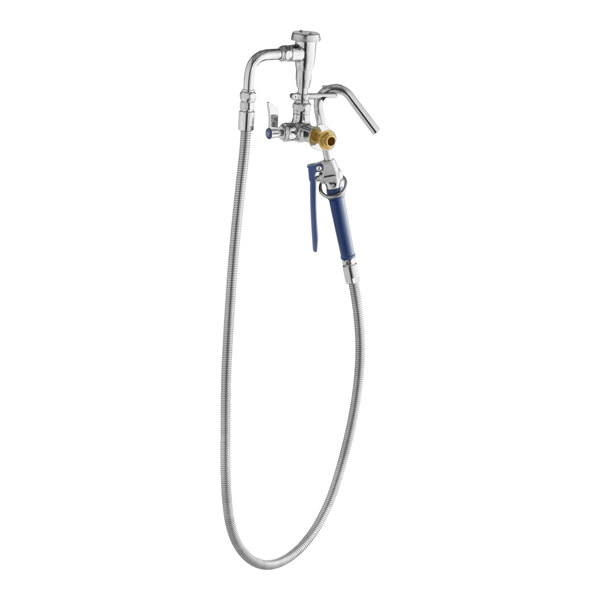 A wall-mounted pot and kettle filler with a 68-inch hose and vacuum breaker.