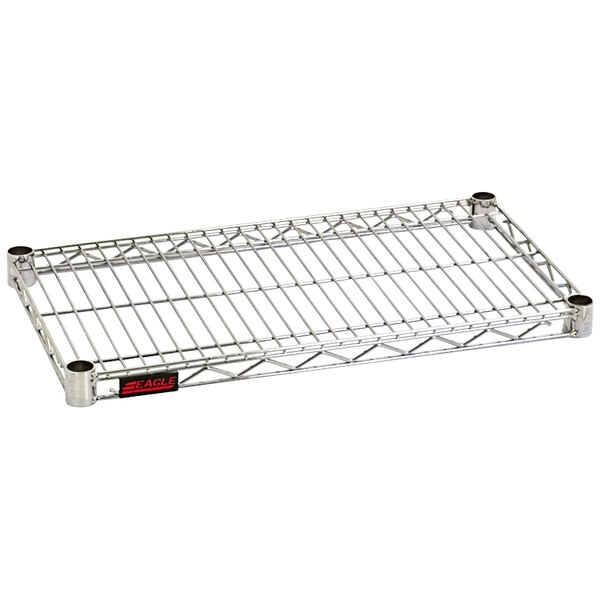 An Eagle Group chrome wire shelf on a metal rack.