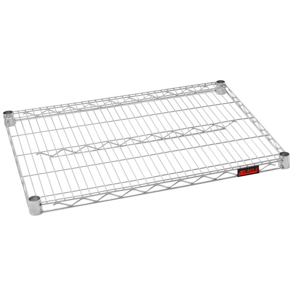 An Eagle Group stainless steel wire shelf with metal rods.