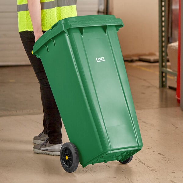 Lavex 32 Gallon Green Wheeled Rectangular Trash Can with Lid
