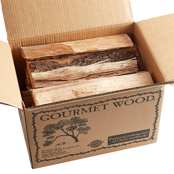 A cardboard box with Hickory Wood Logs inside.