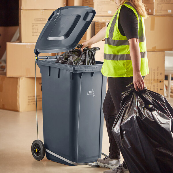 Lavex Janitorial 50 Gallon Gray Wheeled Rectangular Trash Can with Lid