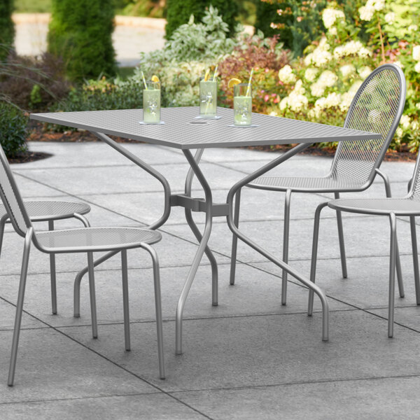 Lancaster Table & Seating Harbor Gray 30" x 48" Rectangular Dining Height Powder-Coated Steel Mesh Table with Modern Legs