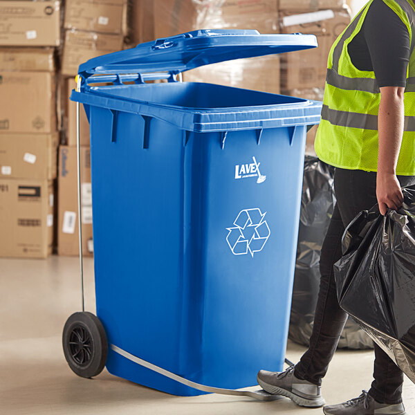 Recycle Cart, Blue, Wheeled, 64-Gal.