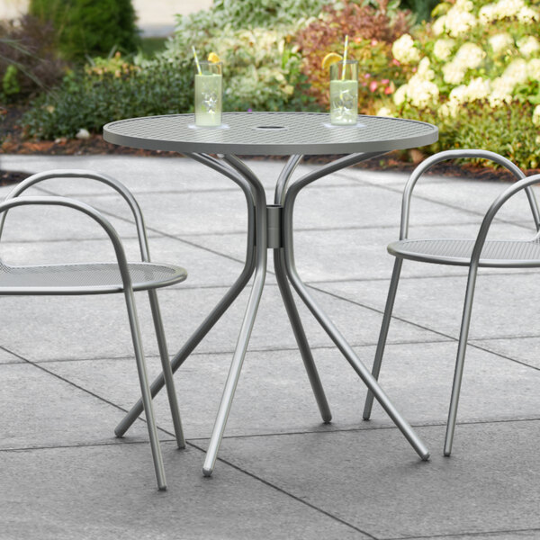 Lancaster Table & Seating Harbor Gray 30" Round Outdoor Standard Height Table with Modern Legs