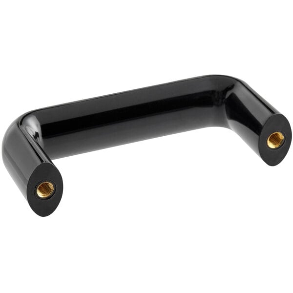 A black Bakelite handle with gold accents and holes.