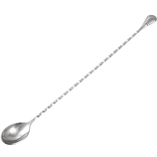 A Fortessa Crafthouse Classic stainless steel bar spoon with a long handle.