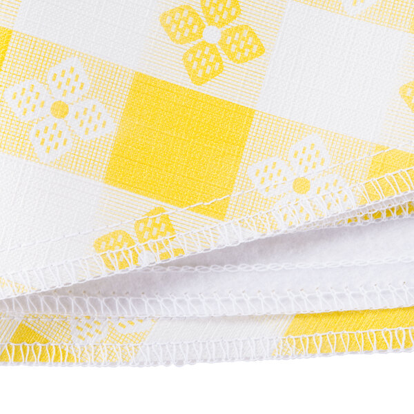 Intedge 90" Round Yellow Gingham Vinyl Table Cover with Flannel Back