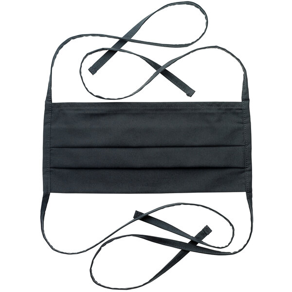 A charcoal gray Mercer Culinary reusable pleated face mask with straps.