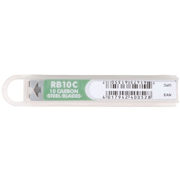 A green and white Unger label with black text on a white card with the words "RBDC" and a barcode.