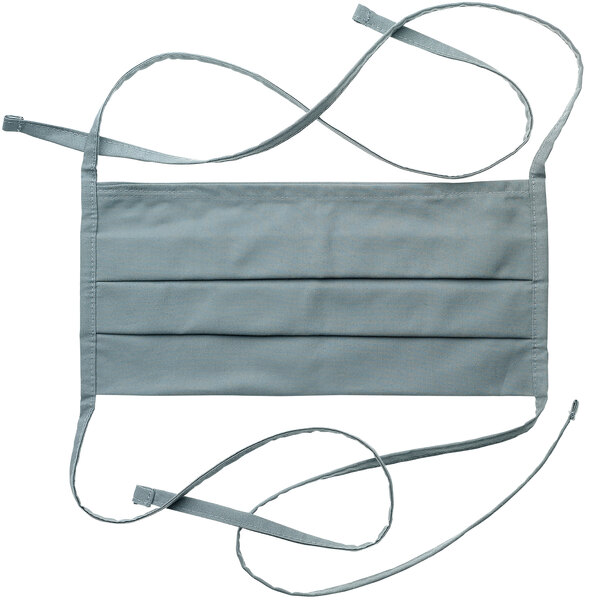 A light gray Mercer Culinary reusable protective face mask with straps.