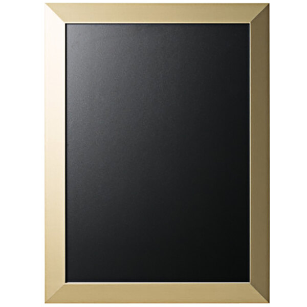 A black rectangular chalk board with a gold border.