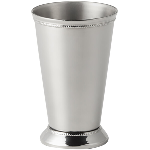 An American Metalcraft stainless steel cup with beaded trim.