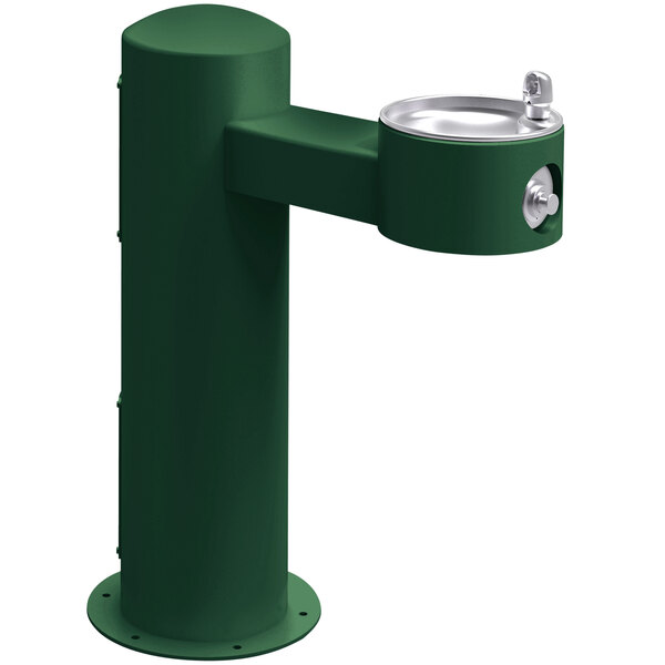 An Evergreen drinking fountain with a silver handle.