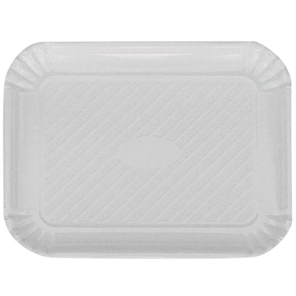 A white rectangular pastry tray with an oval design.