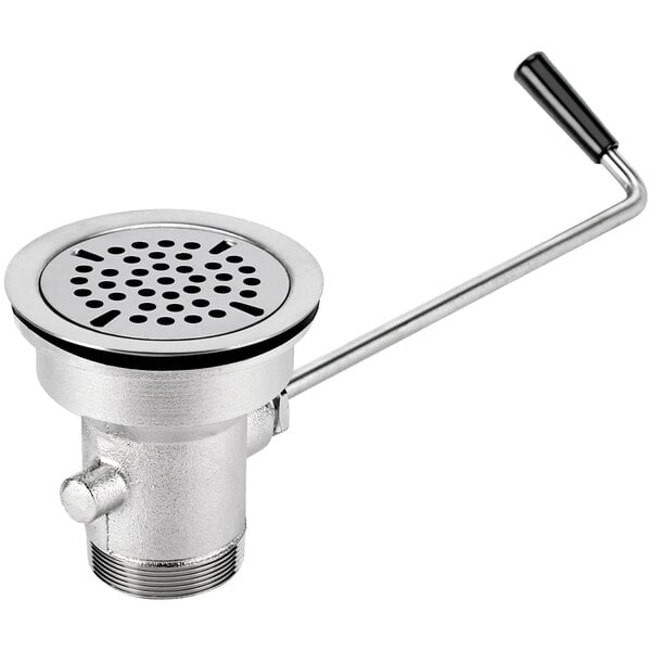 A stainless steel Regency twist handle waste valve for a sink with a 3 1/2" opening.
