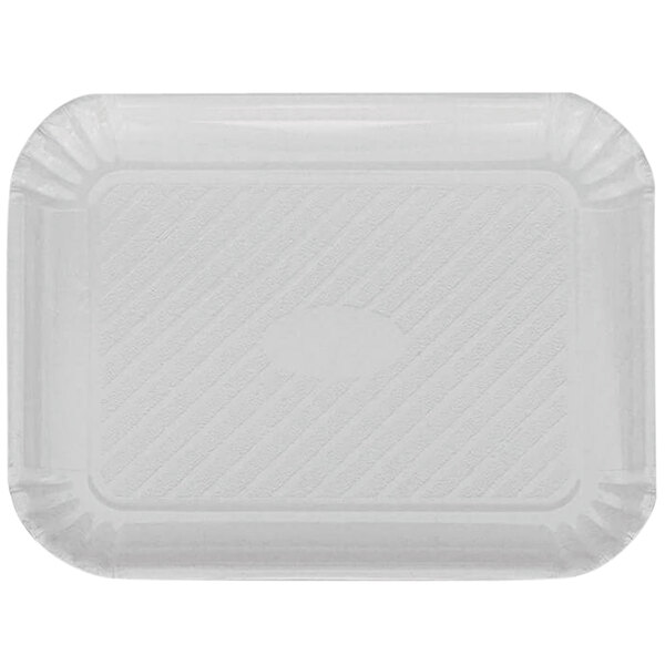 A white rectangular pastry tray with an oval design on the inside.