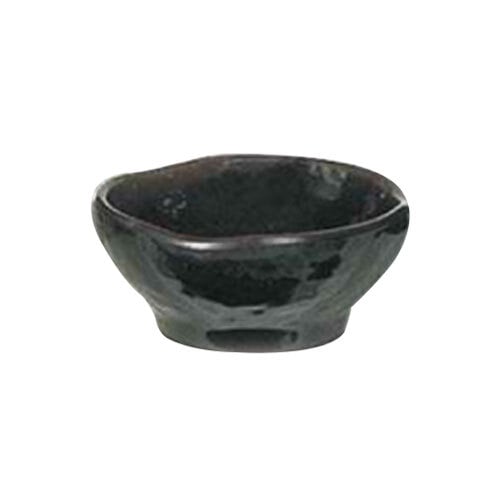 A black Thunder Group melamine rice bowl with a wave pattern and a small handle.