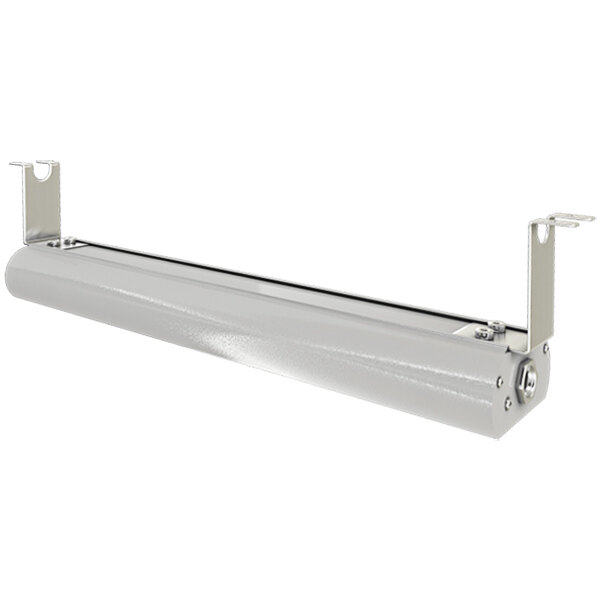 A white metal tube with metal brackets.