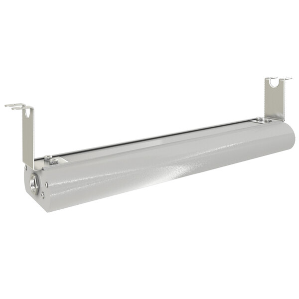 A Vollrath low profile chrome strip warmer with white metal light fixtures.