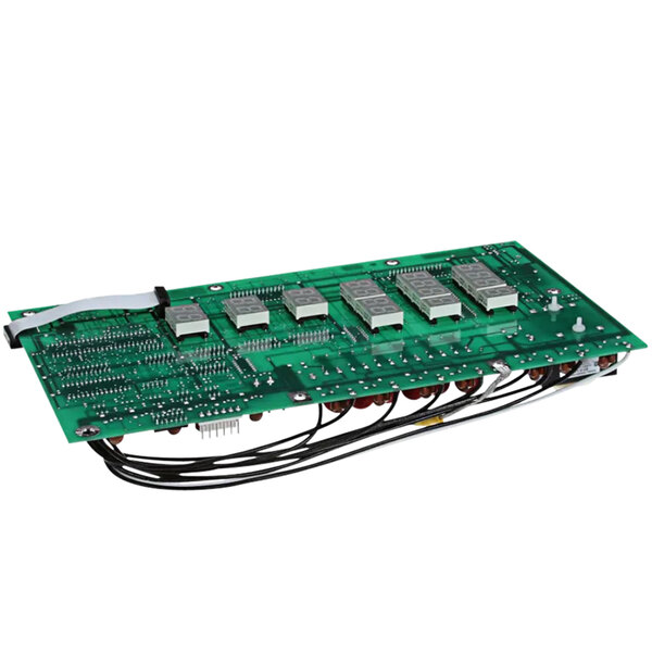 A green Baxter temperature control board with many small square components and wires.