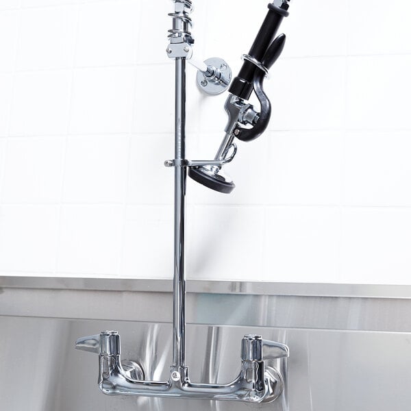 Equip by T&S 5PR-8W00 Wall Mounted 31 1/2" High Pre-Rinse Faucet with 8" Adjustable Centers, 44" Hose, and 6" Wall Bracket